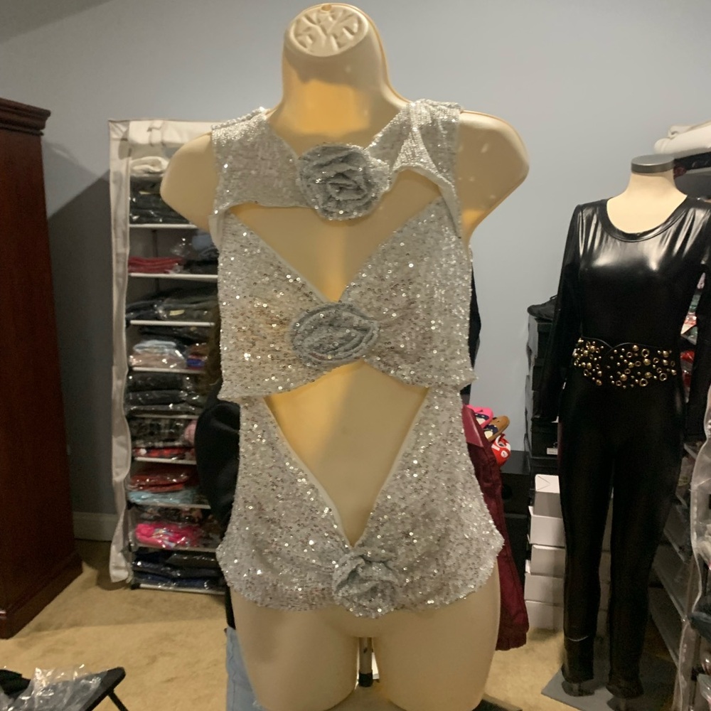 Silver Sequin Cutout Bodysuit
